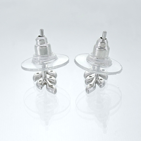 Vintage Sterling Silver 925 Cubic Zirconia Leaf Stud Earrings - Picture 2 of 5
